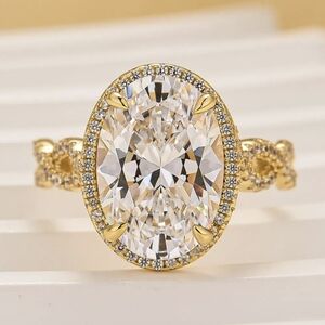 Maxine 4.5 Carat Oval Cut Twisted Detail 925 Gold Plated Engagement Ring, 4.75